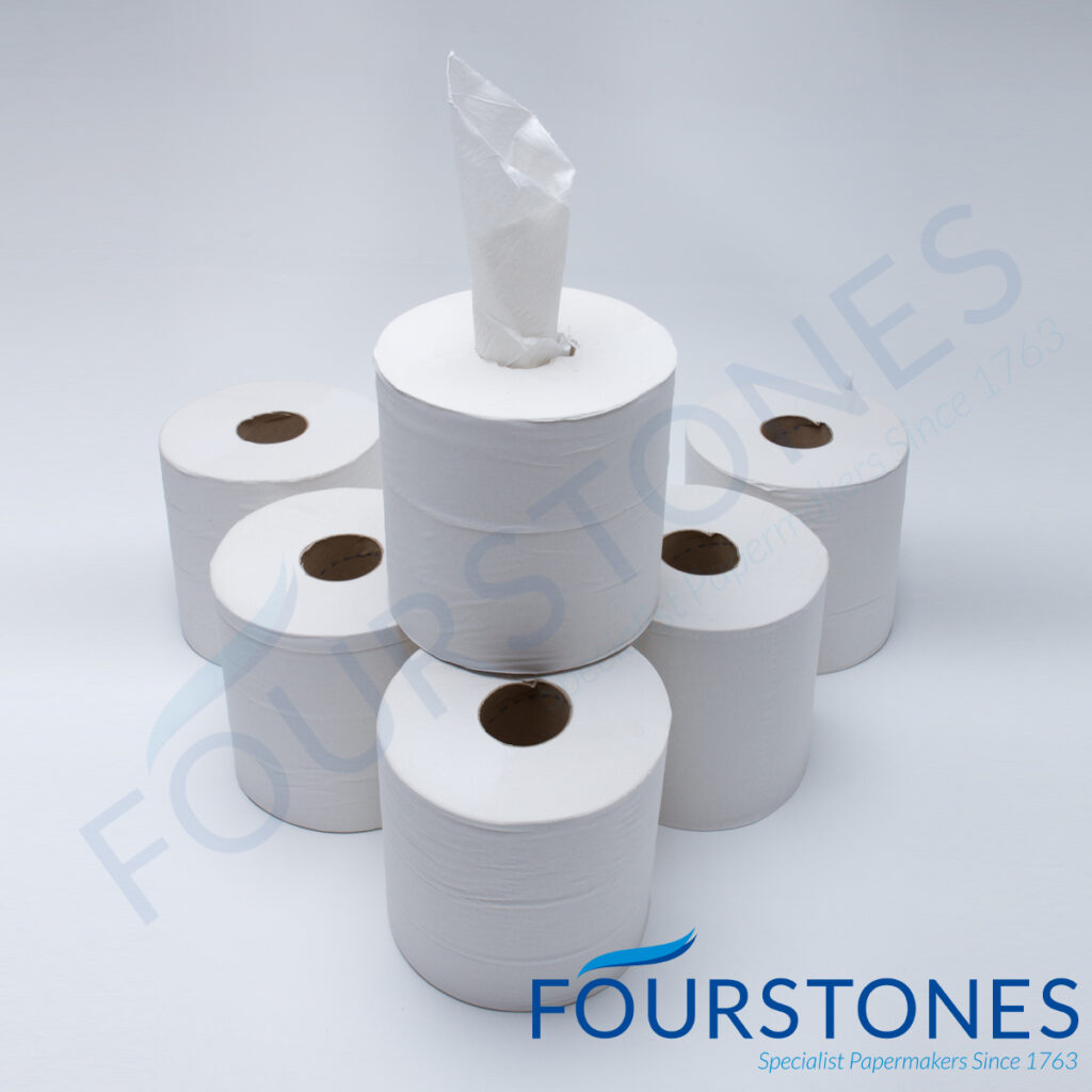 Fourstones White Flat Sheet Centrefeed Rolls